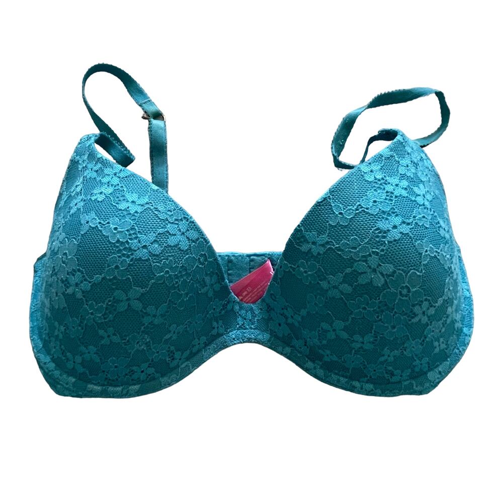 Victoria's Secret PINK Scoopneck Bra Blue Lace Underwire 34/75D